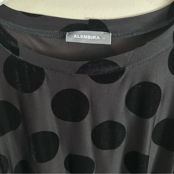 Alembika ~ Black Polka Dot Hi-Lo Semi-Sheer 3/4 Sleeve Tunic Top in Medium *flaw - Picture 2 of 16